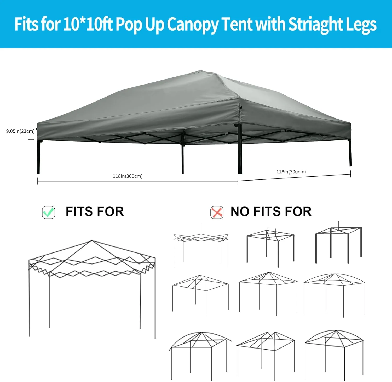 Canopy Replacement Top,10x10ft Pop Up Canopy Tent Cover for Outdoor Garden Patio Pavilion Gray (1pc Top Cloth Only)