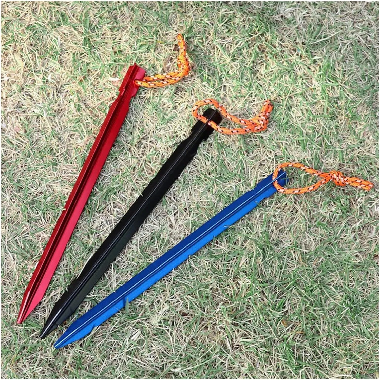 Canopy Tent Ground Pegs, Aluminum Alloy Outdoor Garden Ground Pegs with Rope for Camping Backpacking Hiking 18cm(Blue)