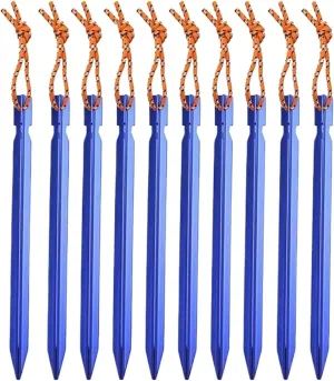 Canopy Tent Ground Pegs, Aluminum Alloy Outdoor Garden Ground Pegs with Rope for Camping Backpacking Hiking 18cm(Blue)