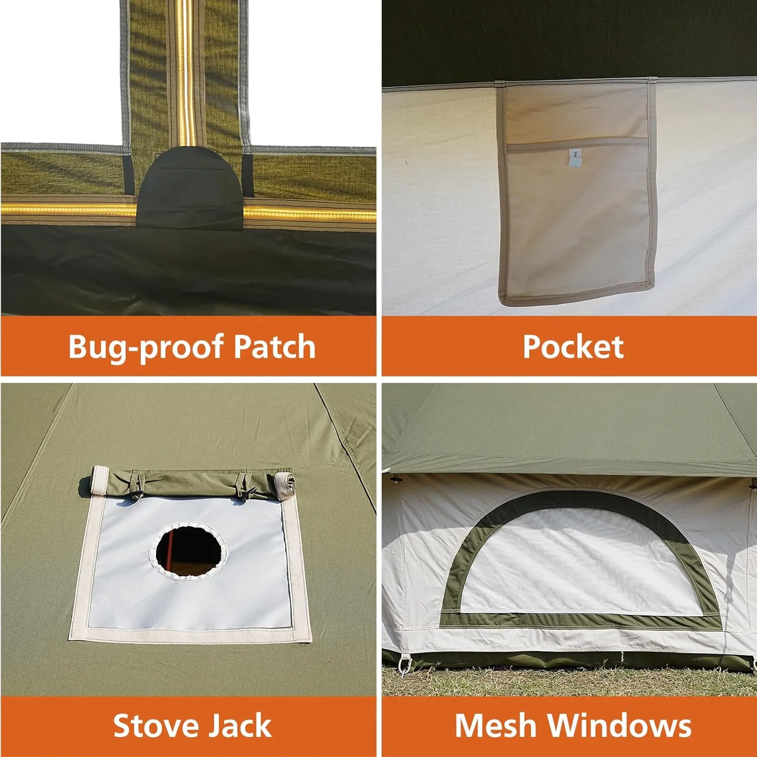 Canvas Bell Tent - 4 Seasons Glamping Yurt with Stove Jack for Family Camping - Waterproof