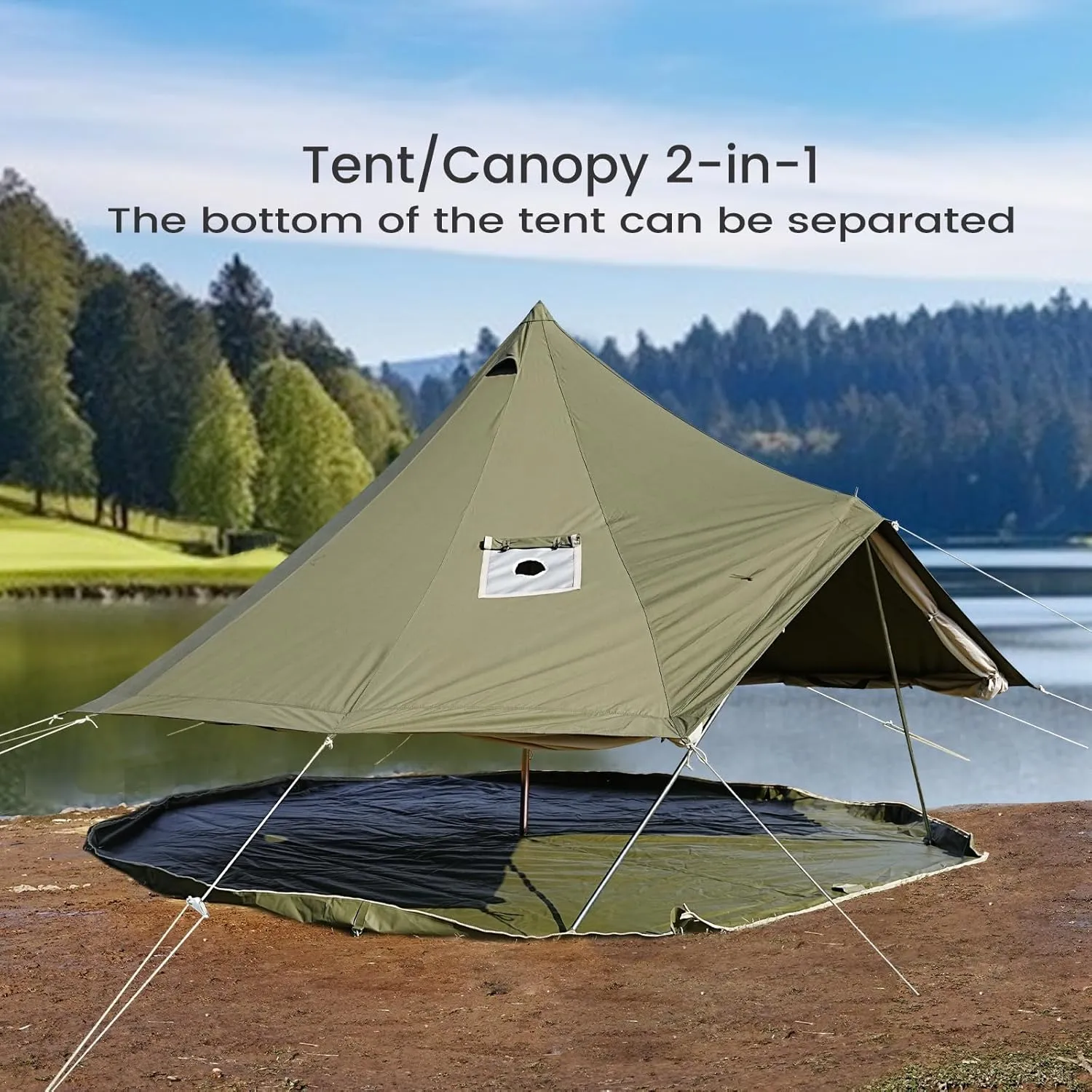 Canvas Bell Tent - 4 Seasons Glamping Yurt with Stove Jack for Family Camping - Waterproof