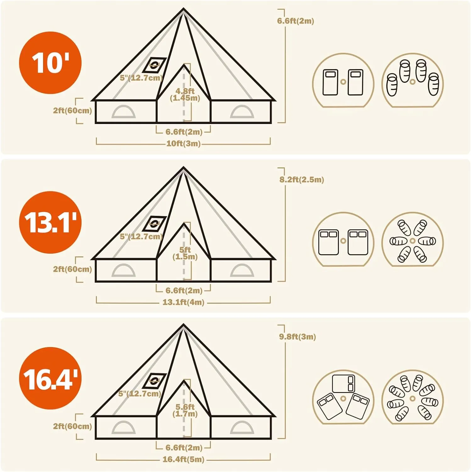 Canvas Bell Tent - 4 Seasons Glamping Yurt with Stove Jack for Family Camping - Waterproof