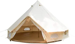 Canvas Bell Tent -Camping Pyramid Tents 4-Person Waterproof UV Resistant Family Outdoor 3 Seasons with Stove Hole Yurt Tent, 300X300X200CM, Cotton Cloth