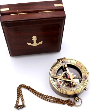 Captain's Brass Sundial Compass – Vintage Marine Nautical Compass, Functional Navigation Tool for Camping, Hiking, Outdoor Adventures, Collectible Gift for Men