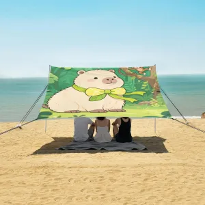 Capybara and Monkeys Beach Camping Tent Sun Shelter for Whole Family, Beach Shade Canopy with UPF50  UV Protection,Easy Set Up and Carry,Outdoor Shade for Trips, Fishing, Backyard Fun Picnics