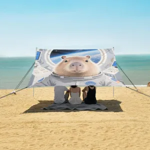 Capybara Astronaut Beach Canopy Tent Anti-UV & Wind Resistant, Camping Sun Shelter Easy Setup Portable,Outdoor Shade Tents with Sandbags,Sand Shovels,Ground Pegs & Stability Poles