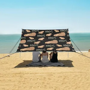 Capybara Beach Canopy Tent Anti-UV & Wind Resistant, Flowers and Leaves Camping Sun Shelter Easy Setup Portable,Outdoor Shade Tents with Sandbags,Sand Shovels,Ground Pegs & Stability Poles