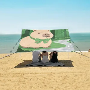 Capybara with Green Bow Beach Camping Tent Sun Shelter for Whole Family, Beach Shade Canopy with UPF50  UV Protection,Easy Set Up and Carry,Outdoor Shade for Trips, Fishing, Backyard Fun Picnic
