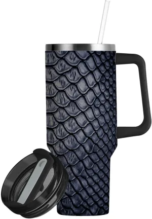 Car Tumbler with Handle Fancy Snakeskin Luxury Dark Purples Travel Mug Coffee Cup Insulated Beverage Container Mega Cup for Hot Cold Drinking Thermos Water Bottle Cupholder Friendly 40 oz