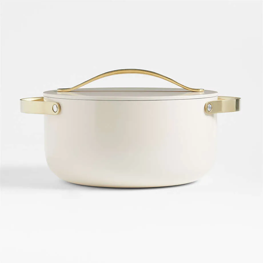 Caraway Cream Non-Stick Ceramic 6.5-Qt. Dutch Oven with Gold Hardware