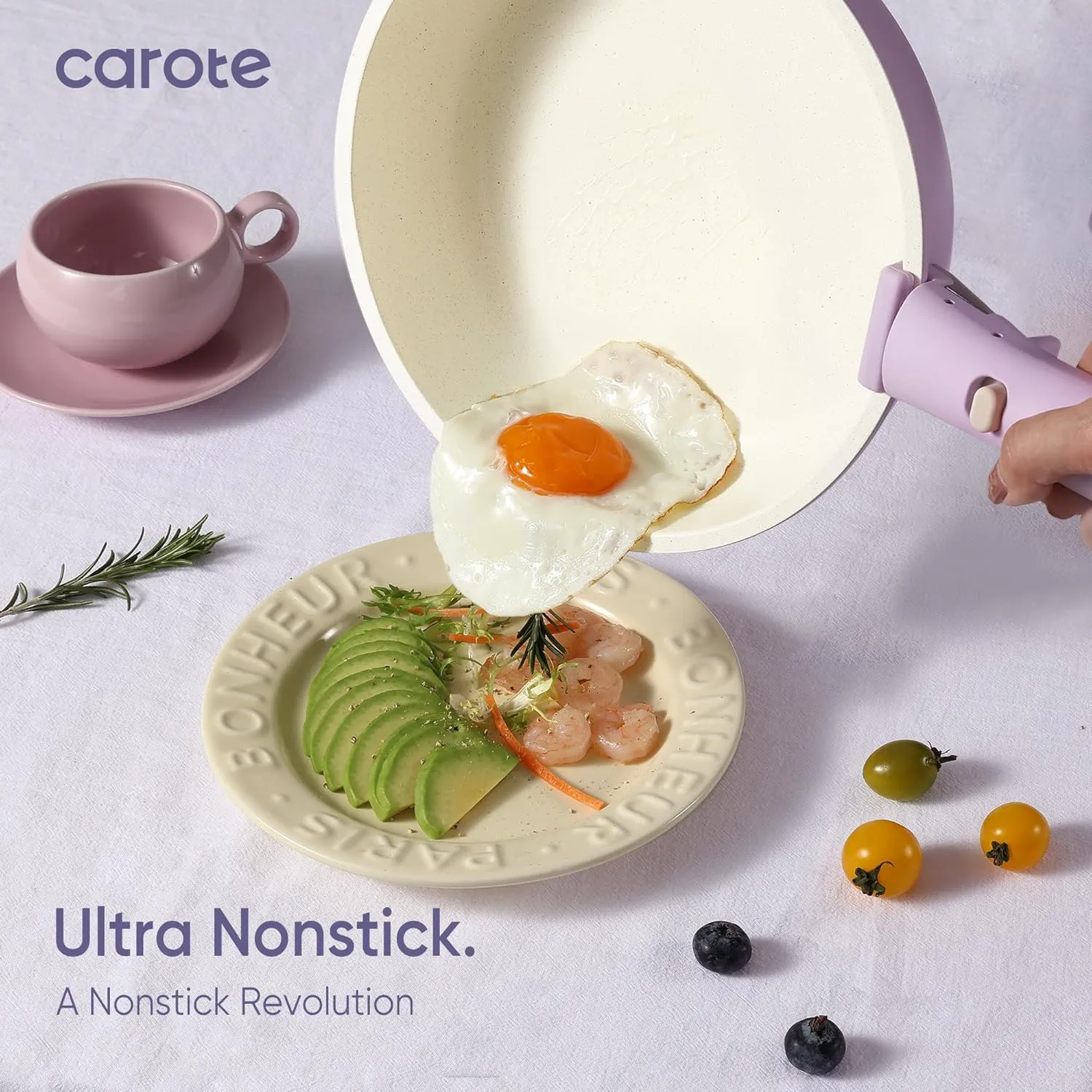 CAROTE Pots and Pans Set Non Stick, Cookware Sets, 15pcs Kitchen Set, Oven/Fridge Safe, Space Saving Pots Set, Nonstick Set with Versatile Removable/Detachable Handle, Induction RV Set, Purple