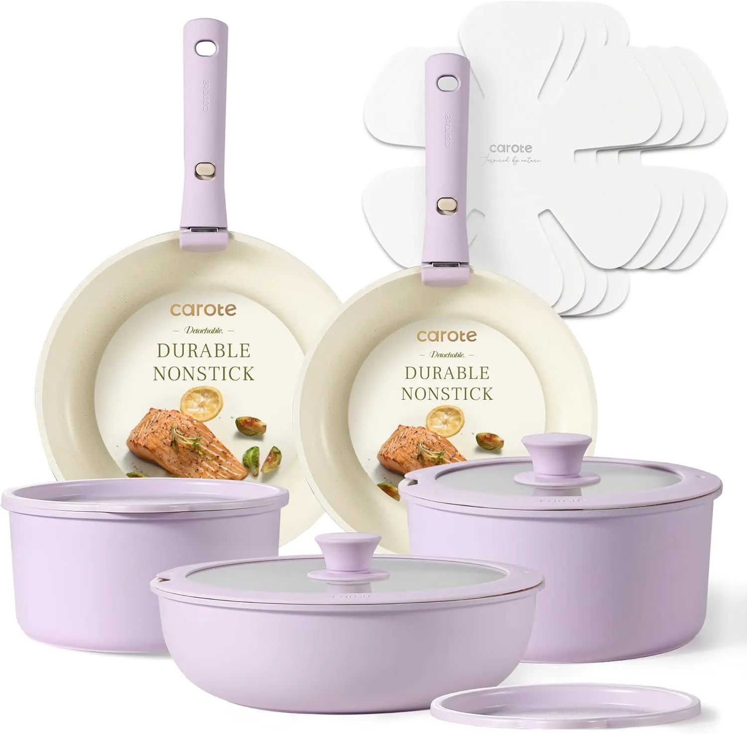 CAROTE Pots and Pans Set Non Stick, Cookware Sets, 15pcs Kitchen Set, Oven/Fridge Safe, Space Saving Pots Set, Nonstick Set with Versatile Removable/Detachable Handle, Induction RV Set, Purple