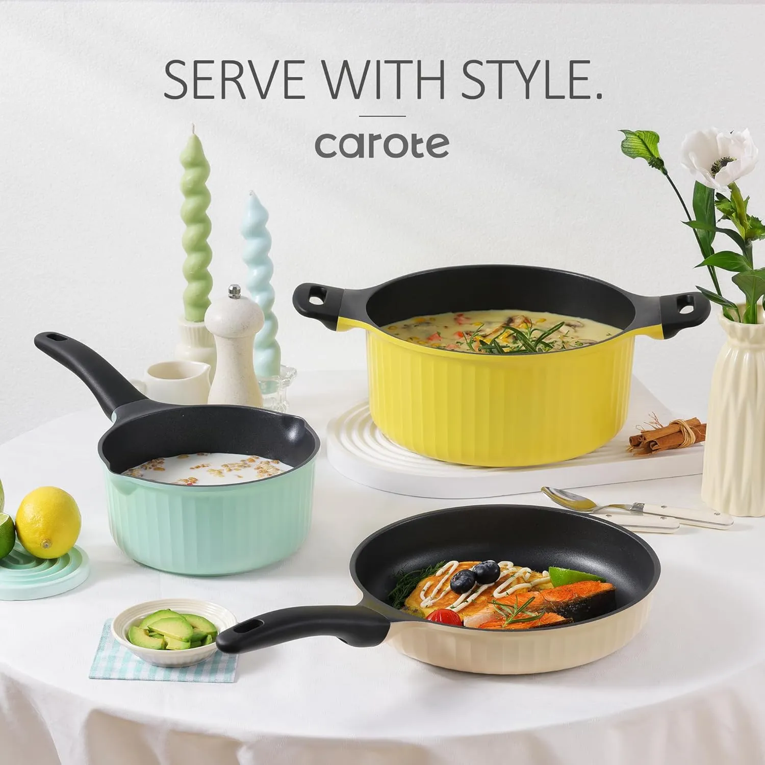CAROTE Pots and Pans Set,Nonstick Cookware set, Induction Cookware, Non Stick Kitchen Cooking Set, with Frying Pans Set,Egg Pan