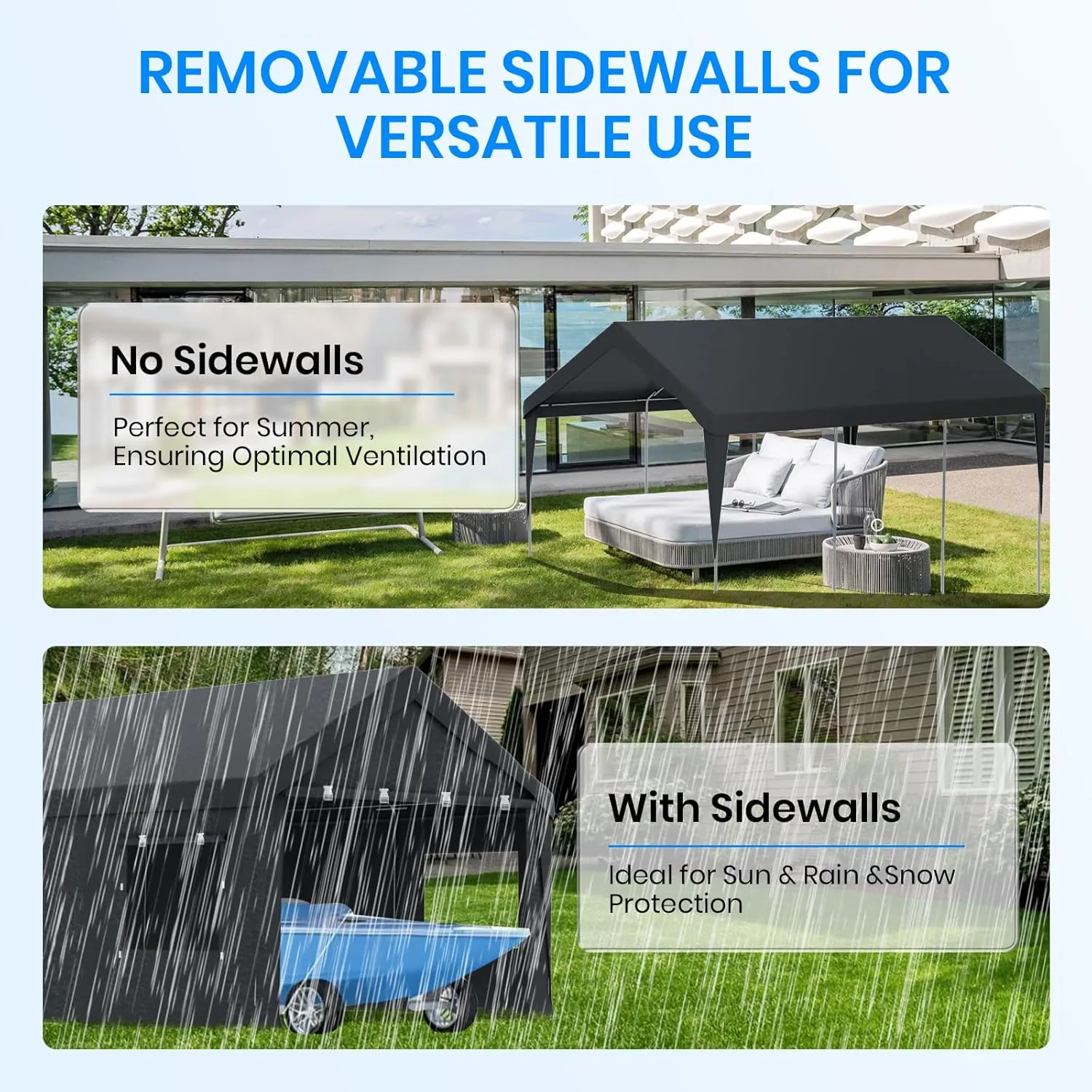 Carport 12x20 Heavy Duty Portable Garage,Carport Canopy with Roll-Up Windows & Doors,Portable Garage and Shelter with Removable Sidewalls,Car Tent Garage with All-Season Tarp for Truck Boat Tractor