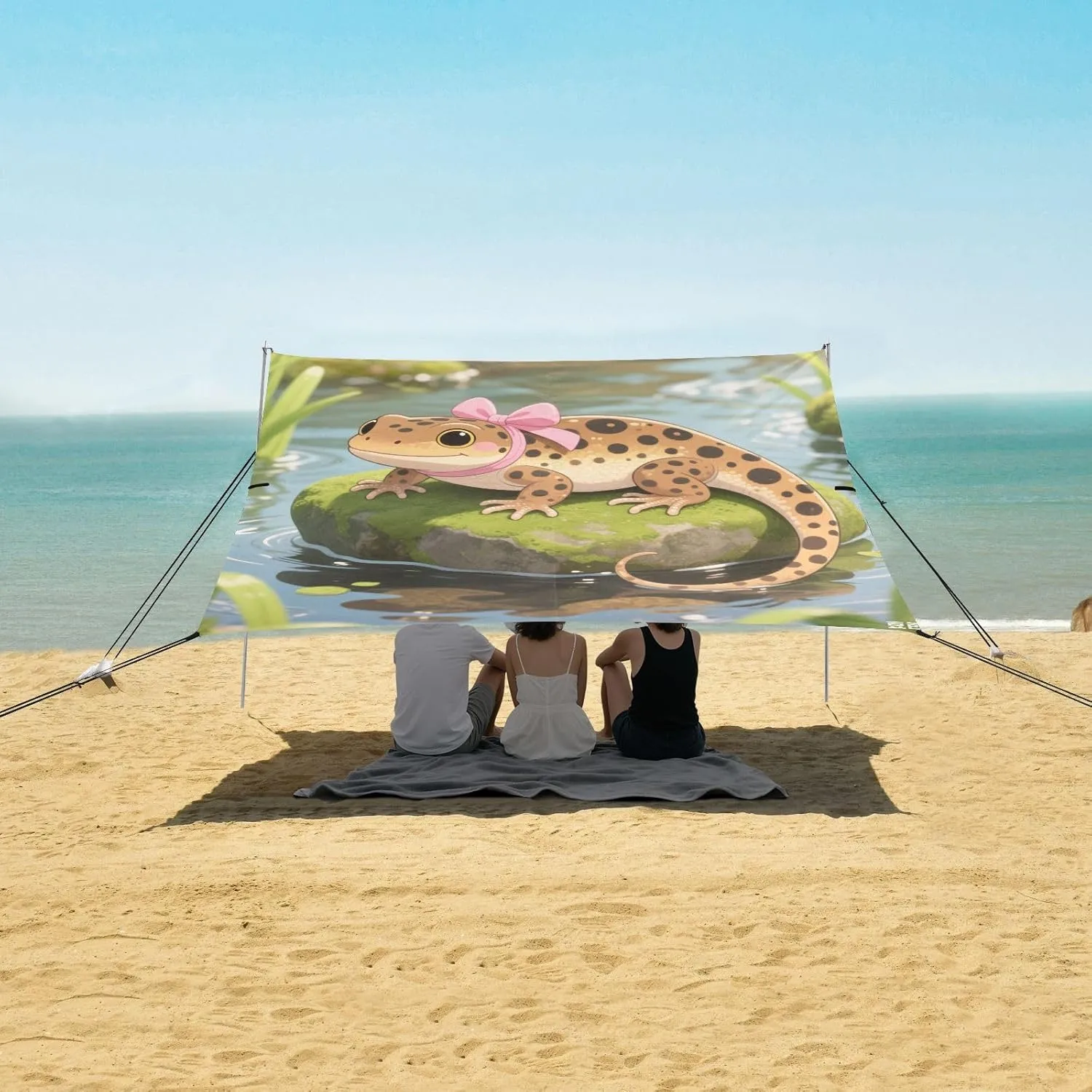 Cartoon Axolotl with Pink Bow Beach Camping Tent Sun Shelter for Whole Family, Beach Shade Canopy with UPF50  UV Protection,Easy Set Up and Carry,Outdoor Shade for Trips, Fishing, Backyard Fun