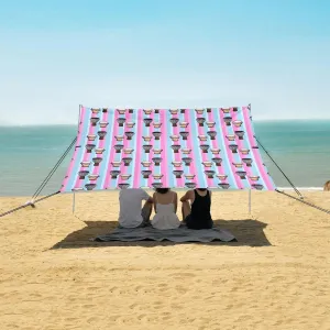 Cartoon Ethnic Drums Beach Canopy Tent Anti-UV & Wind Resistant, Camping Sun Shelter Easy Setup Portable,Outdoor Shade Tents with Sandbags,Sand Shovels,Ground Pegs & Stability Poles