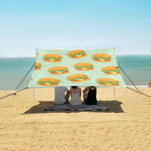 Cartoon Hamburger Funny Beach Canopy Tent Anti-UV & Wind Resistant, Camping Sun Shelter Easy Setup Portable,Outdoor Shade Tents with Sandbags,Sand Shovels,Ground Pegs & Stability Poles