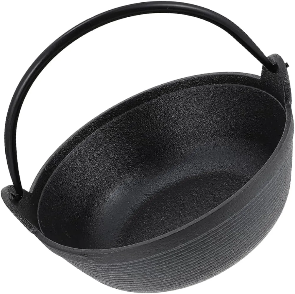 Cast Iron Cauldron Pot Portable Non-stick Saucepan for Outdoor Camping Picnic Deep Skillet Temperature Resistance for Cooking Without Excess Oil