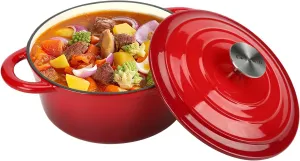 Cast Iron Dutch Oven,3 QT Dutch Oven Pot with lid Heavy Duty Dutch Ovens Enameled Cast Iron Pot Dual Handles Cookware for Baking Bread,Braiser,Soup,Meat, Ideal for Family, Cerise