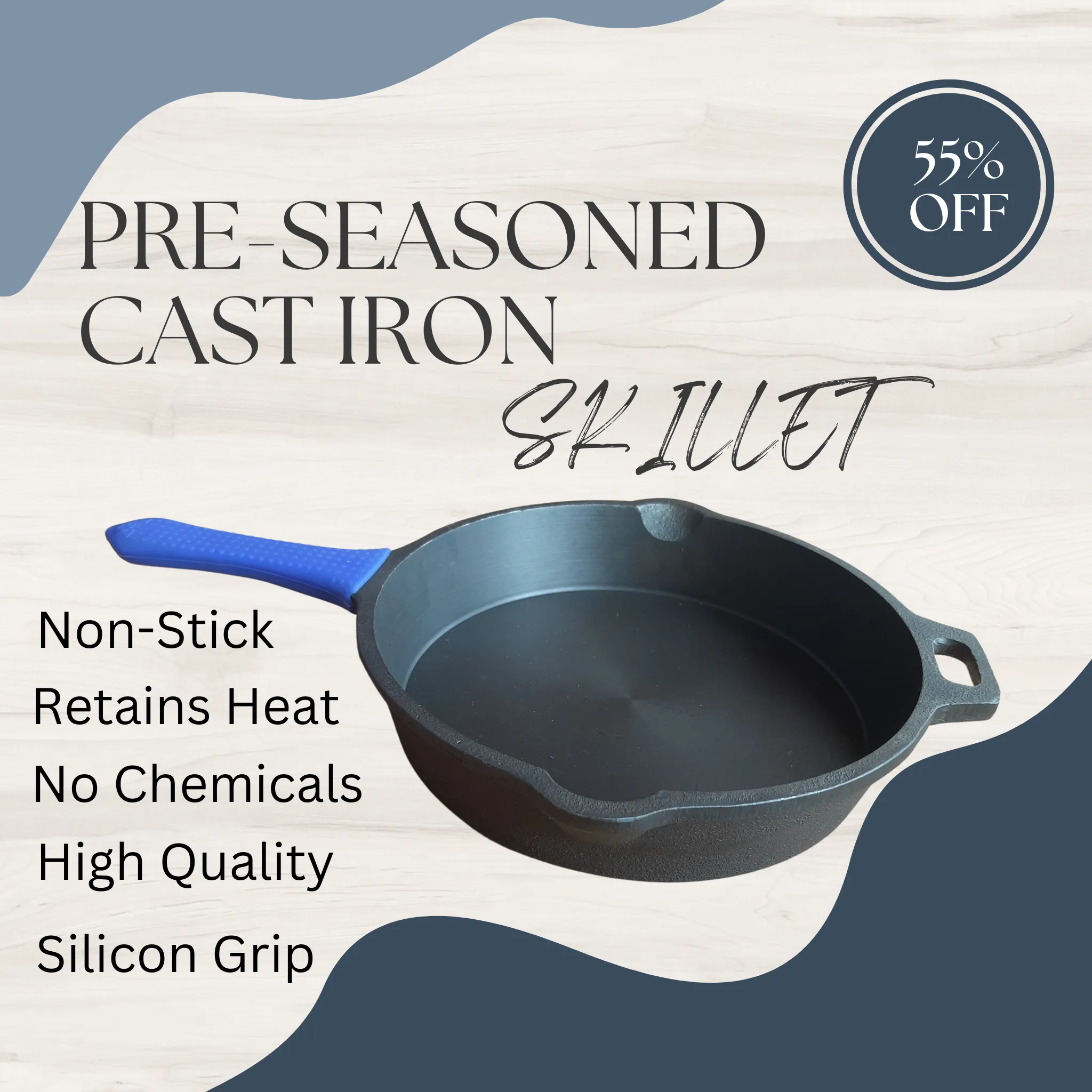 Cast Iron Skillet with Silicon grip(8.75 Inches)