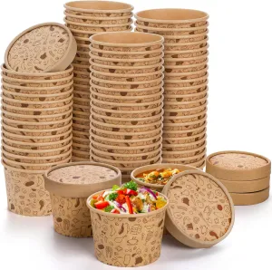 Cedilis 50 Pack Paper Containers with Lids, To Go Paper Soup Container, Disposable Kraft Food Cup for Hot or Cold Soup, Ice Cream, Yogurt (8oz)