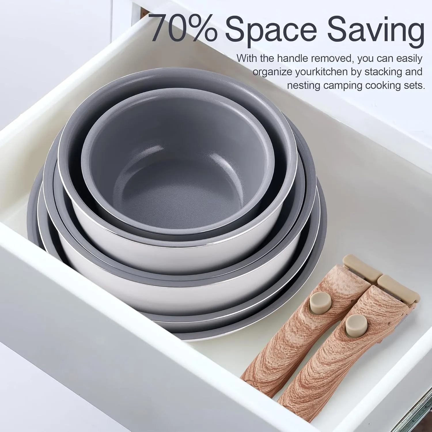 Ceramic Pots and Pans Set Nonstick - 18 PCS Kitchen Cookware Sets Detachable Handle Pot and Pan Set Removable Handle Camping Cooking Set, Oven Safe Non Toxic Frying Pans for Cooking Pot Set Gift