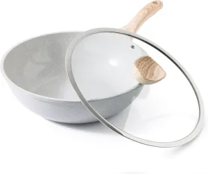 Ceramic Wok Pan, 12 Inch Nonstick Wok with Lid, Healthy Non Toxic Woks & Stir-fry Pans for Cooking, Induction Cookware, PFOA & PFAS Free