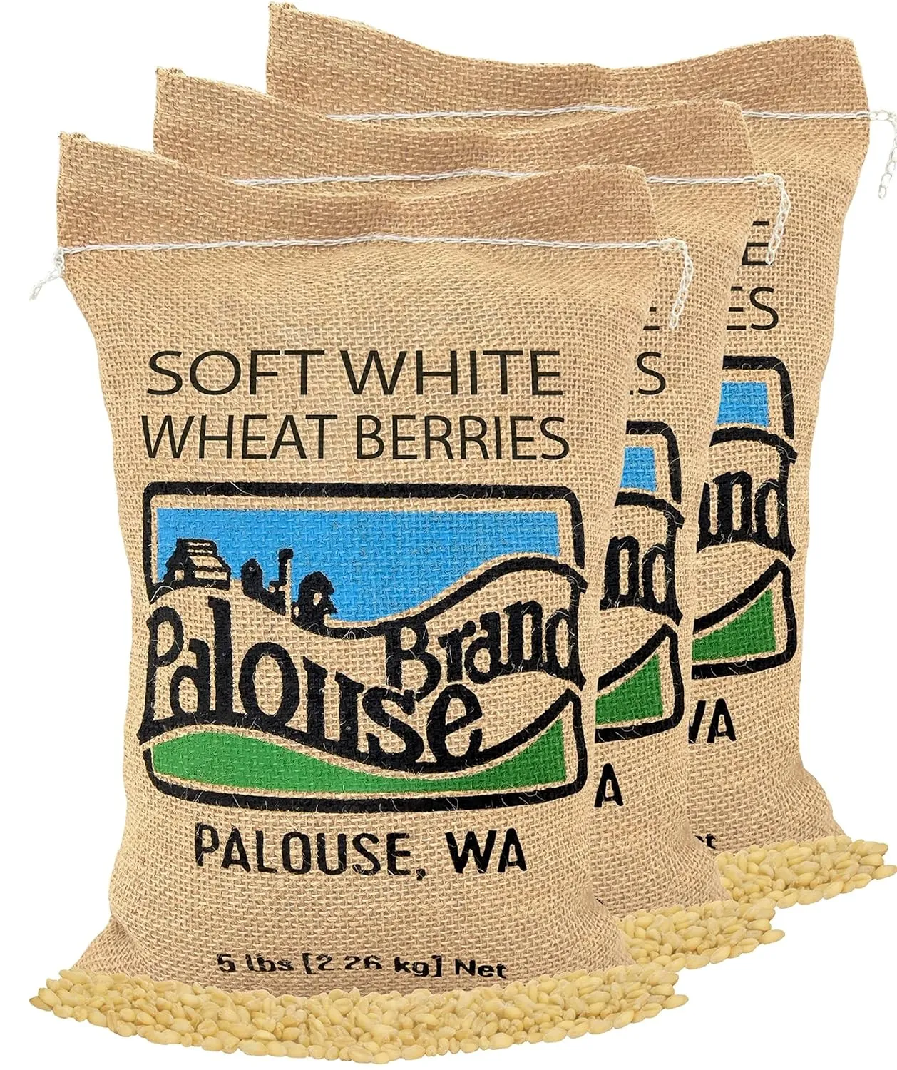 Certified Glyphosate Residue Free Soft White Wheat Berries | 15 LBS | Family Farmed in Washington State | 100% Desiccant Free | Non-GMO Project Verified | 100% Non-Irradiated | Kosher | Field Traced | Burlap Bag | (5 Pound, Pack of 3)