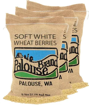 Certified Glyphosate Residue Free Soft White Wheat Berries | 15 LBS | Family Farmed in Washington State | 100% Desiccant Free | Non-GMO Project Verified | 100% Non-Irradiated | Kosher | Field Traced | Burlap Bag | (5 Pound, Pack of 3)