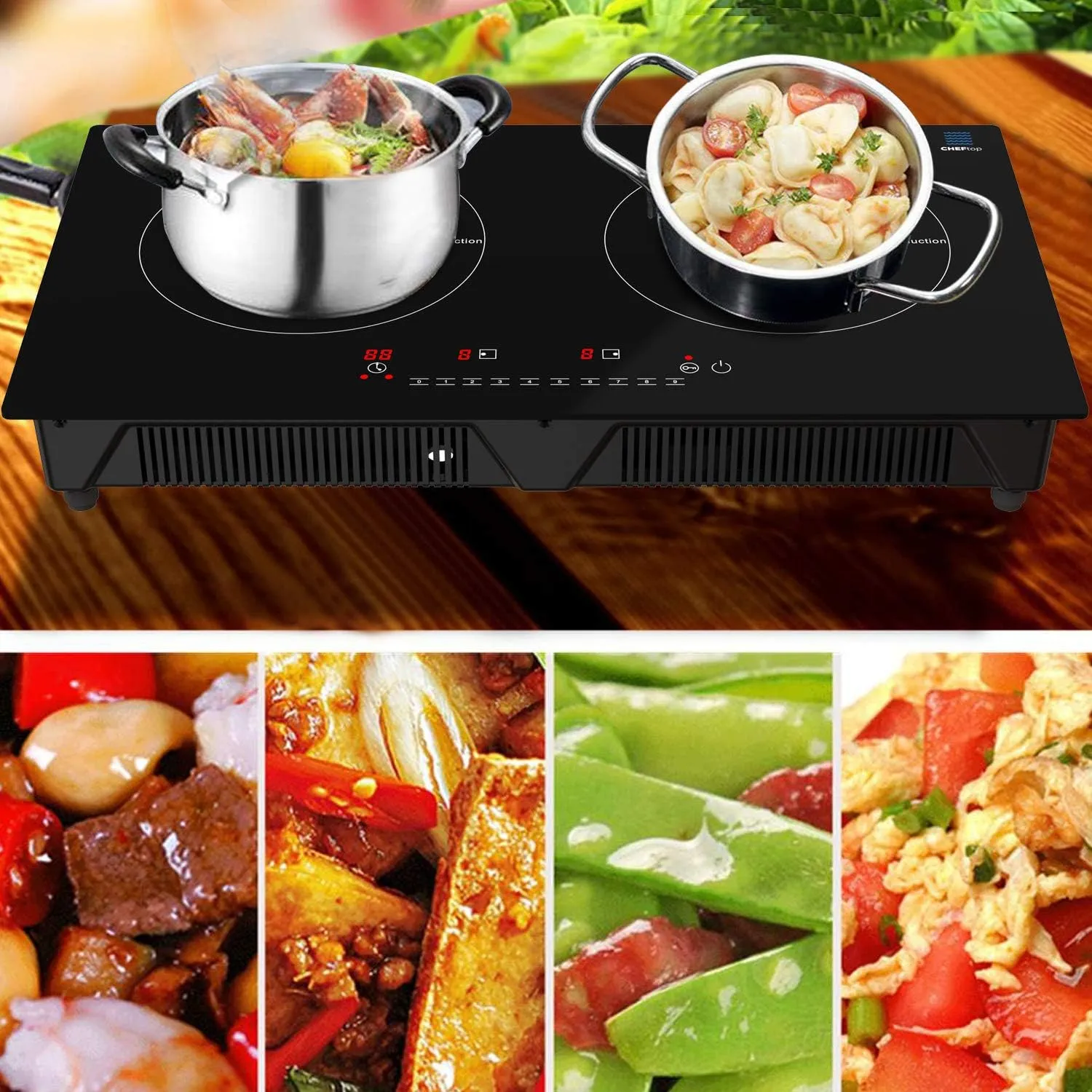 Cheftop Induction Cooktop Portable Induction Burners 120V Digital Ceramic Top with Kids Safety Lock,1800 Watt, Touch Sensor Control Multiple Cooking Zones & Levels (Double Burner)