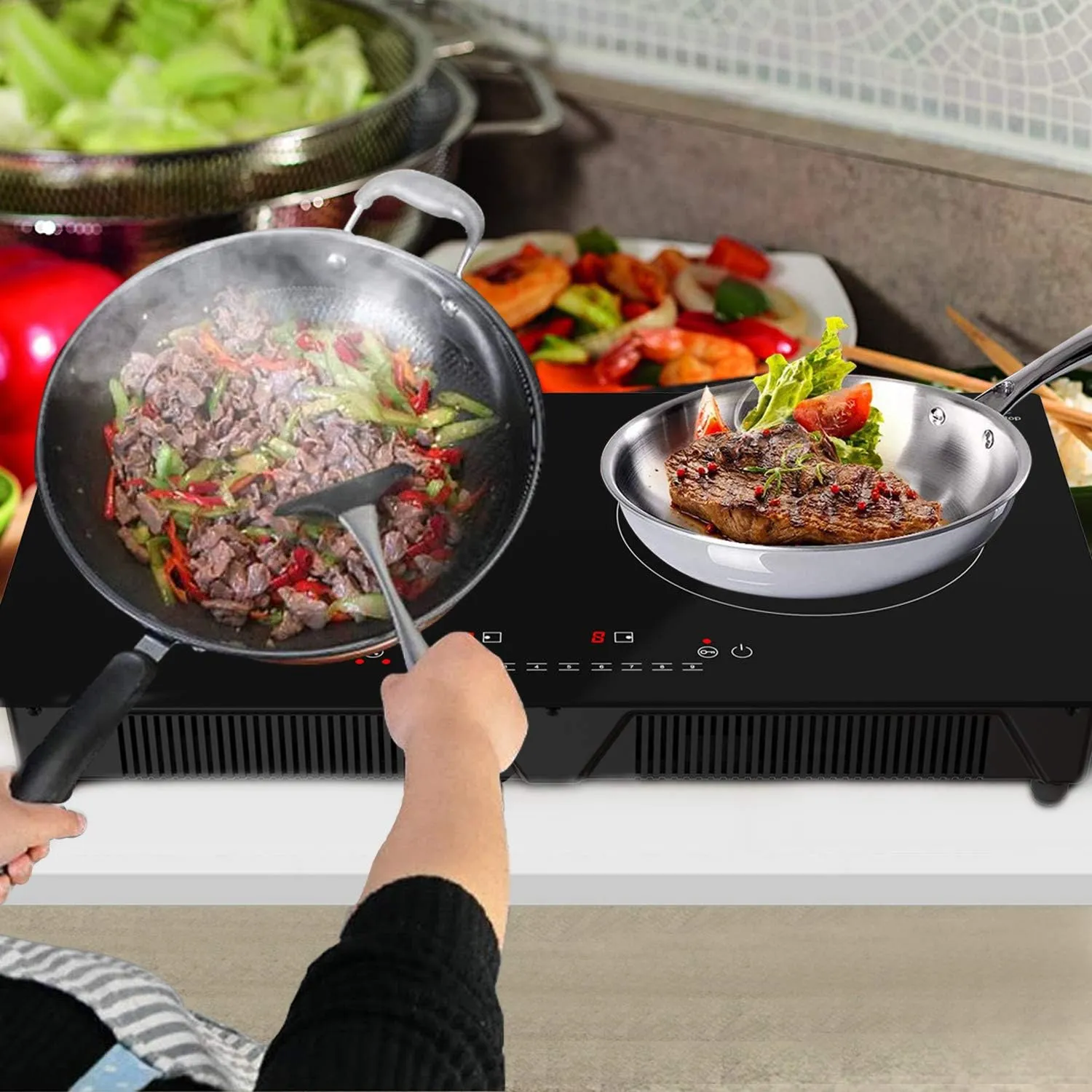 Cheftop Induction Cooktop Portable Induction Burners 120V Digital Ceramic Top with Kids Safety Lock,1800 Watt, Touch Sensor Control Multiple Cooking Zones & Levels (Double Burner)