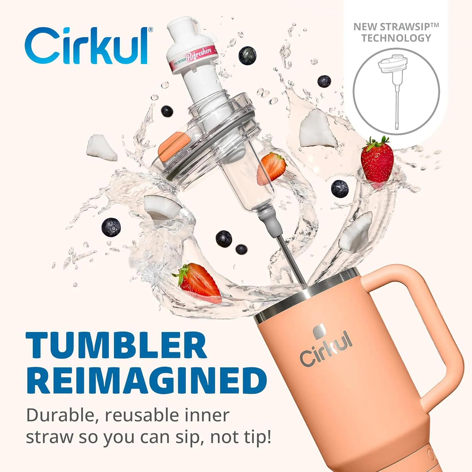 Cirkul 40oz. Apricot Stainless Steel Tumbler with Handle, All-Day StrawSip™, Double-Wall Insulated