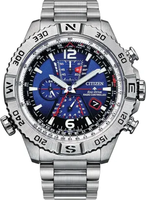 Citizen Men's Eco-Drive Promaster Navihawk A-T Watch, Blue Dial, Silver-Tone Stainless Steel Bracelet, Atomic Timekeeping (Model: AT8220-55L)