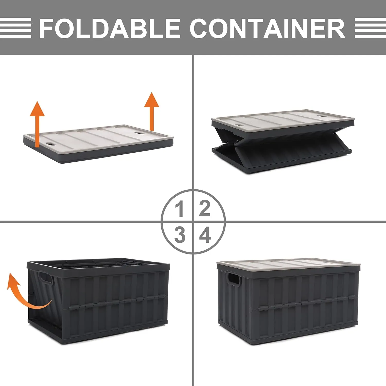 Citylife 64L Collapsible Storage Bins with Lids Plastic Storage Containers for Organizing Stackable Storage Box Large Heavy Duty Utility Crates, 2 Packs