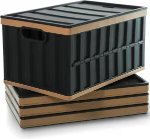 Citylife 64L Collapsible Storage Bins with Lids Plastic Storage Containers for Organizing Stackable Storage Box Large Heavy Duty Utility Crates, 4 Packs