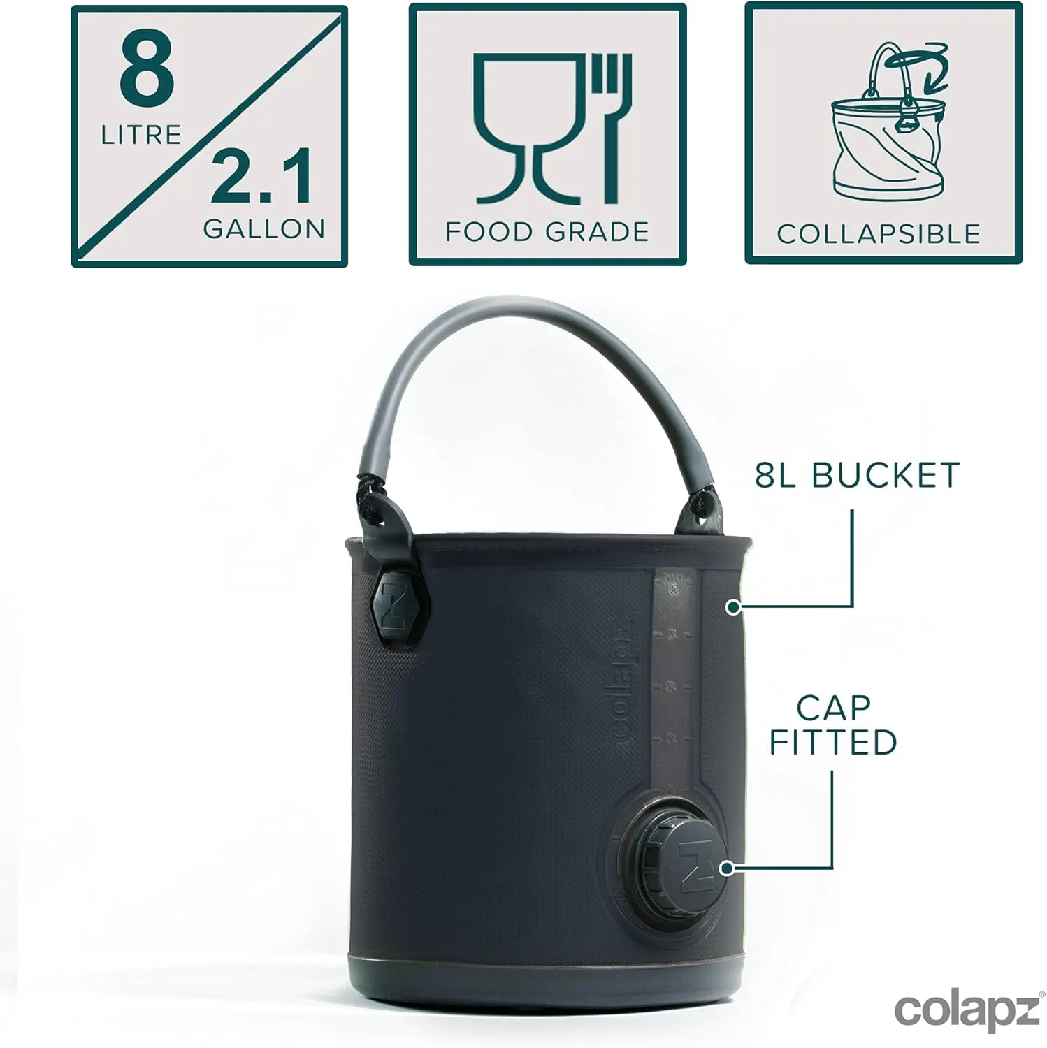 Colapz 2-in-1 Collapsible Camping Water Container with Spigot - 2 Gallon Portable Bucket & Camping Water Jug with Spout - Sports Water Jug - RV Bucket - Water Jug Dispenser