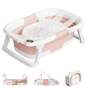 Collapsible Baby Bathtub,Baby Bath Tub with Soft Cushion & Thermometer,Baby Bathtub Newborn to Toddler 0-36 Months,Portable Travel Baby Tub