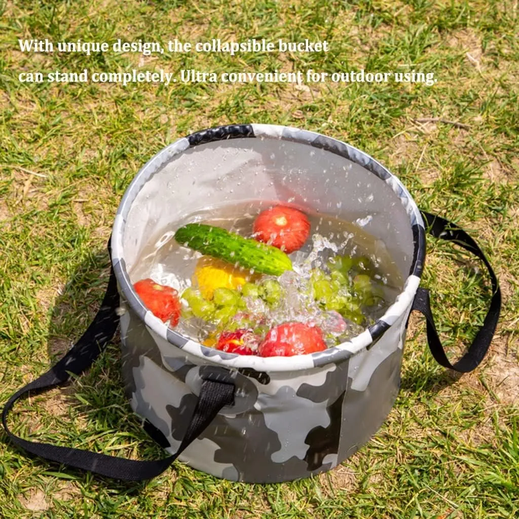 Collapsible Bucket 5 Gallon, Multifunctional Portable Collapsible Fishing Bucket, Wash Basin Folding Bucket, Water Container for Fishing, Camping, Gardening (Color : Khaki)