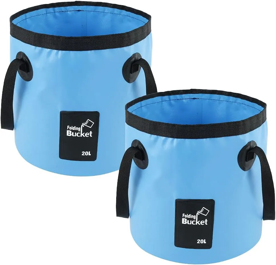 Collapsible Bucket,5 Gallon Camping Water Storage Container Folding Bucket for Fishing Camping Travelling Boating Gardening Hiking (2PCS Blue)