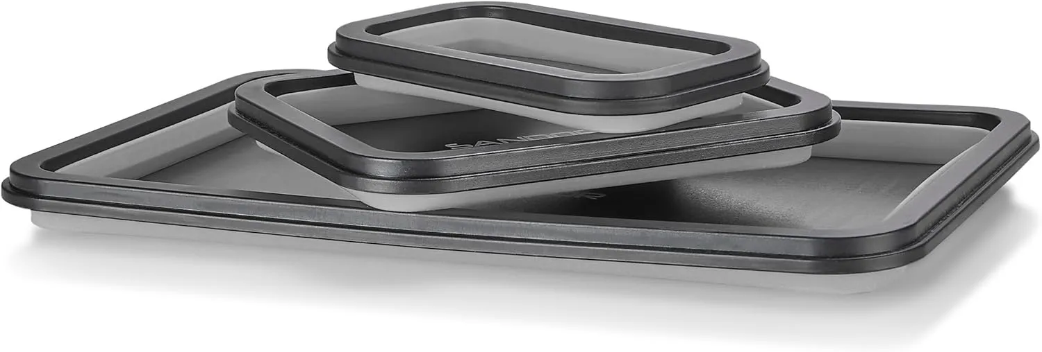 Collapsible Magnetic Parts Tray Set - 3 Different Size Tool Trays for Screw, Bolts, Nuts, Washers, Pins and Other Small Metal Parts, Mechanic Tool Gifts for Men - Light Grey