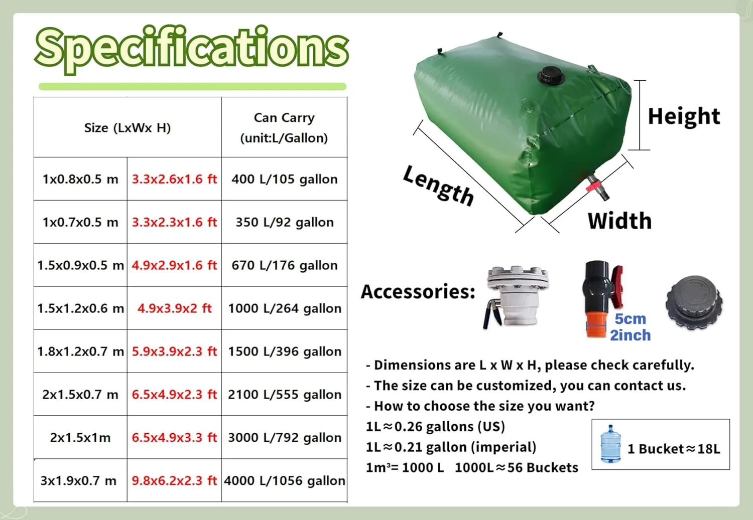 Collapsible PVC Water Tank Container - 100-1585L， Emergency Water Storage & Transport | Drought Resistance & Fire Prevention(4x1x1m/4000L/1056Gallon)