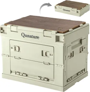 Collapsible Storage Bins Box with Woodgrain Laminate Cutting board 26L Camping Storage Container Foldable Stackable Heavy duty for Picnic/Closet/Garage/Moving