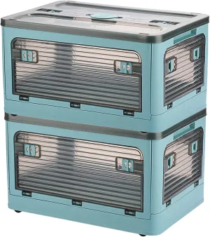 Collapsible Storage Bins,Storage Bins with Lids,Stackable 8.2Gal Folding Storage Box (8.2 Gal, Blue 2 Pack)