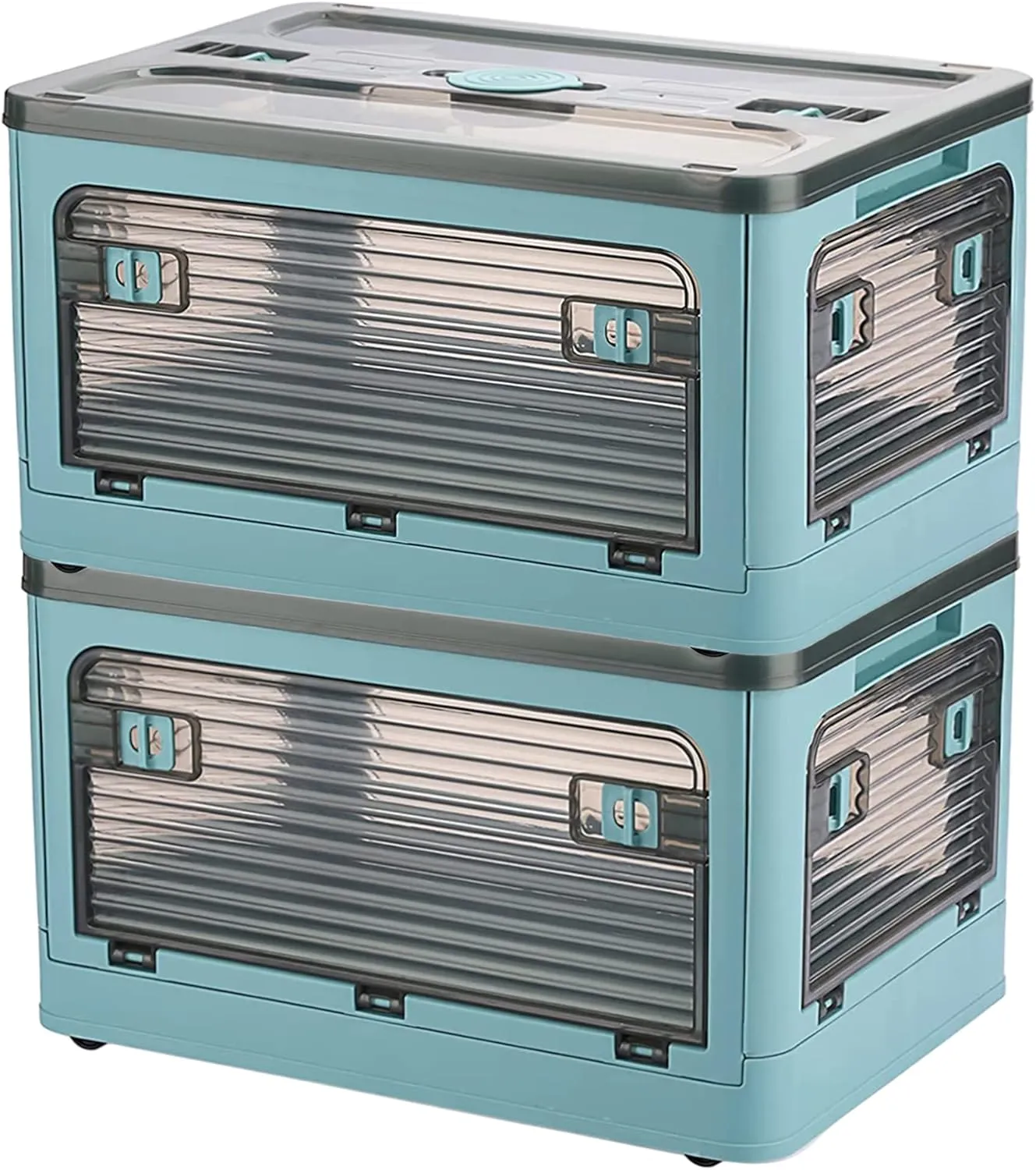 Collapsible Storage Bins,Storage Bins with Lids,Stackable 8.2Gal Folding Storage Box (8.2 Gal, Blue 2 Pack)
