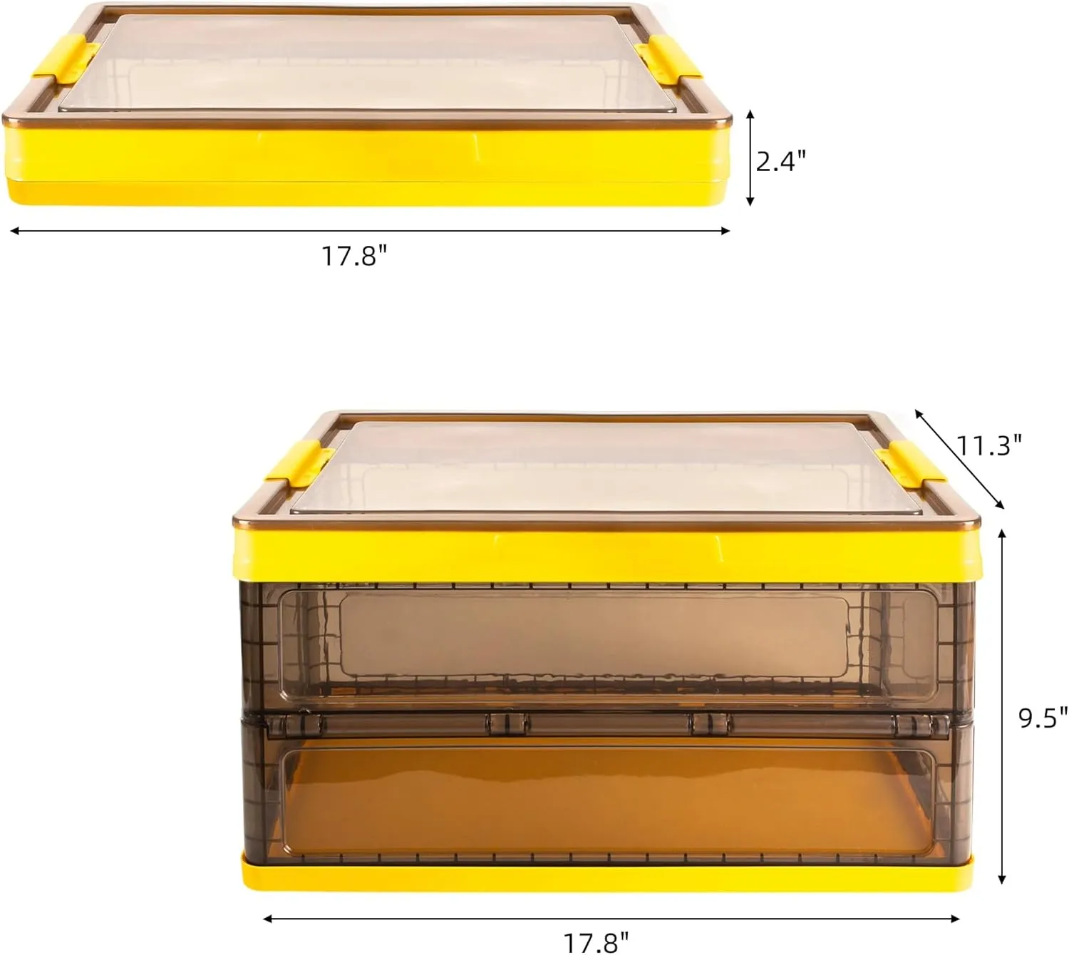 Collapsible Storage Container with Lid and Latches, Clear Stackable Plastic Tote Bin with Handles for Clothes, Sweater, Blanket (Yellow, 7 Gal)