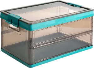 Collapsible Storage Container with Lid, Clear Stackable Plastic Tote, 7 Gal Closet Organizers Bin for Clothes, Sweater, Blanket (Green, Large)