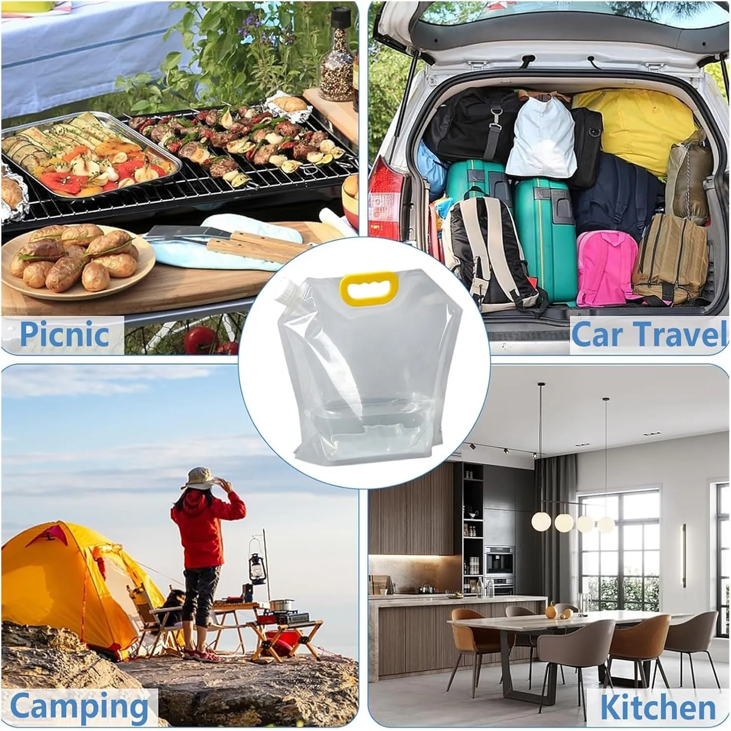 Collapsible Water Container Bag, BPA Free Plastic Collapsible Water Bag Set Car Water Container for Camping Hiking Backpack Emergency(3PCS,2.5L)