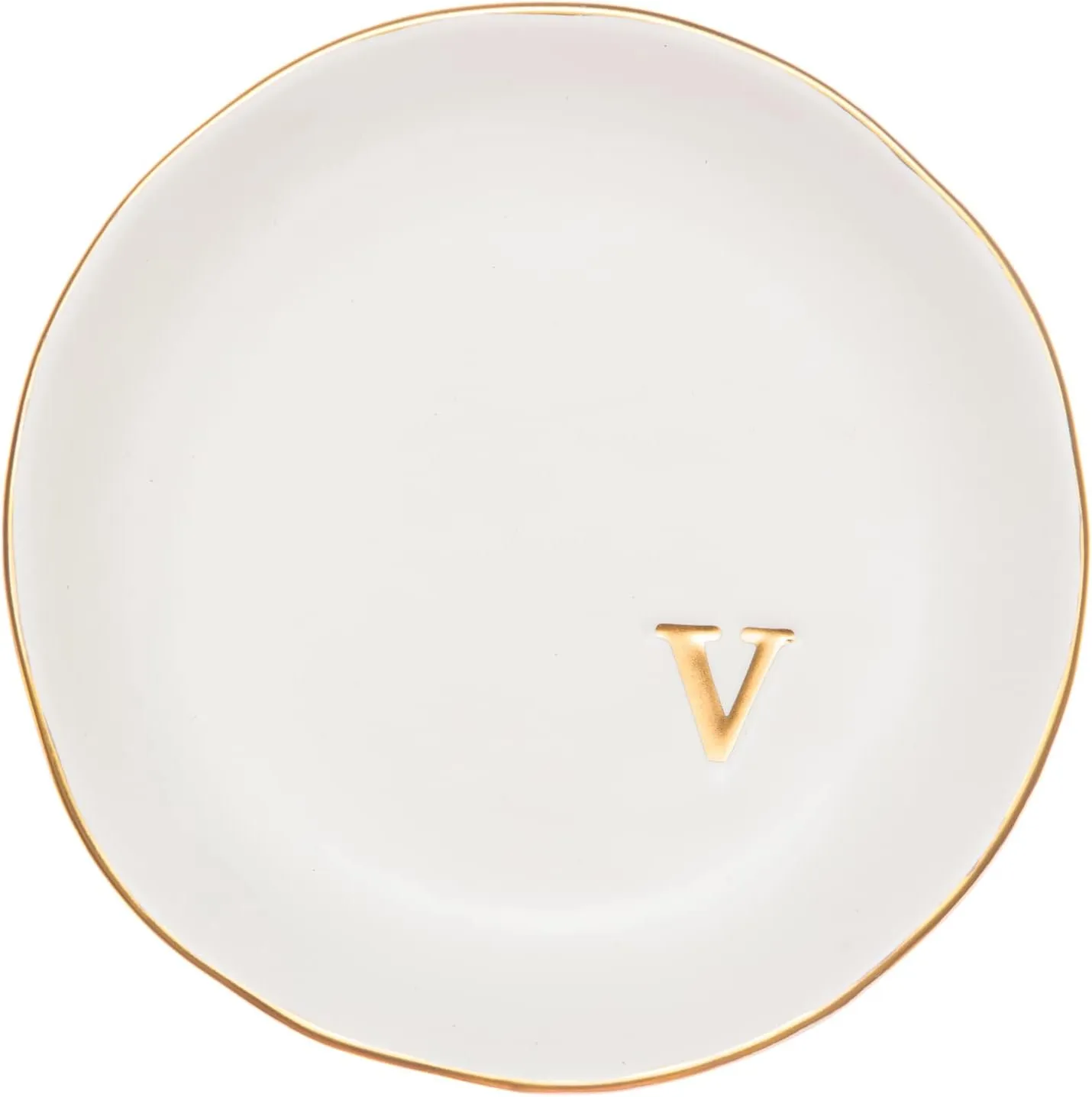 COLLECTIVE HOME - Ceramic Jewelry Tray, Decorative Trinket Dish for Rings Earrings Necklaces Bracelet Watch Keys, Birthday Mother's Day for Women, 4.75", White Surface (V)