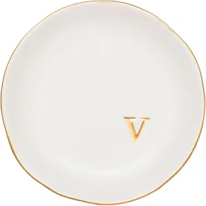 COLLECTIVE HOME - Ceramic Jewelry Tray, Decorative Trinket Dish for Rings Earrings Necklaces Bracelet Watch Keys, Birthday Mother's Day for Women, 4.75", White Surface (V)