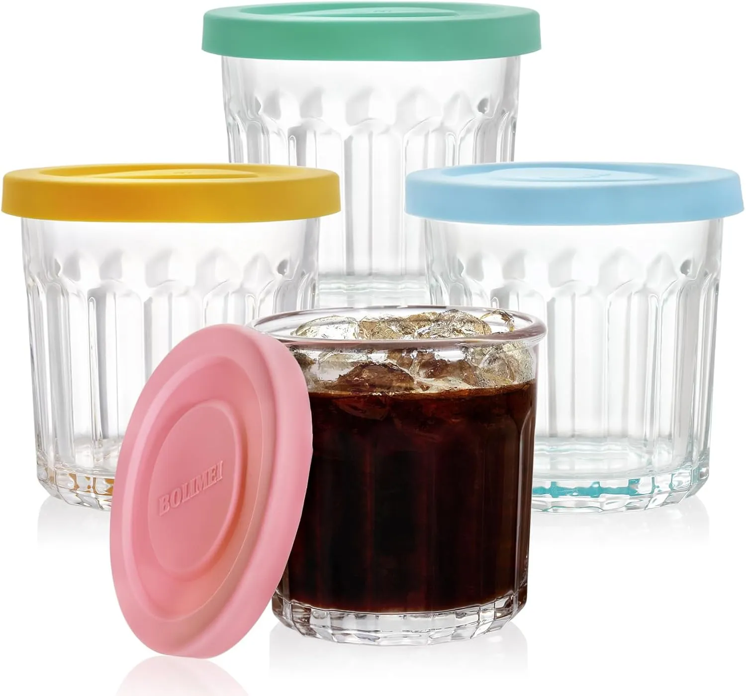 Coloch 4 Pack 13Oz Glass Jar with Leakage Proof Lid, 400ml Clear Storage Jar for Spices, Tea Leaf, Nuts, Overnight Oat Cup All-purpose Glass Drinking Cup for Cooled Tea, Juice, Coffee, Yogurt